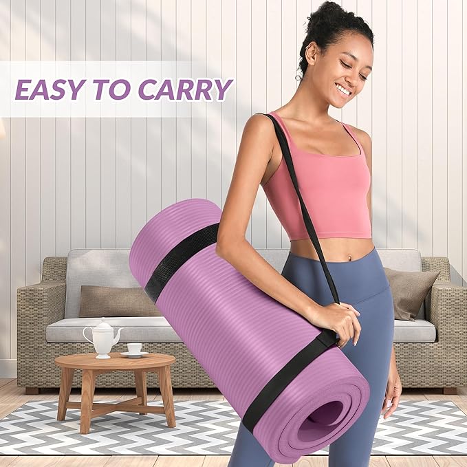BalanceFrom 1-Inch Thick High-Density Exercise Yoga Mat, Non-Slip Workout Mat with Carry Strap for Men & Women, Ideal for Pilates, Stretching & Floor Exercises at Home or Gym, Multiple Color