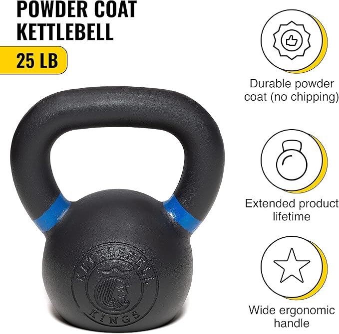 Kettlebell Kings Powder Coated Kettlebell Weights 5-90 LB | Workout Gym Equipment & Strength training sets for Women & Men | Durable Coating for Grip Strength, Rust Prevention