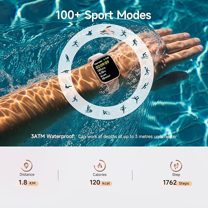 Smart Watch for Women, 1.85" AMOLED Screen Smartwatch Compatible iPhone/Samsung/Android (Answer/Make Call), 100+ Sport Modes Fitness Tracker with Heart Rate/SpO2/Sleep Monitor 3ATM Waterproof