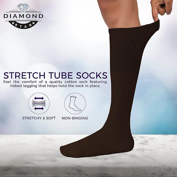 Diamond Star Men's 6 Pack Athletic Tube Socks Running Sports OVER THE CALF Full Cushioned Premium Soft Cotton Big and Tall