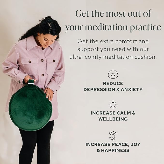 Mindful Modern Velvet Meditation Cushion | Luxe Zafu Yoga Floor Pillow Seat | Posture Support | Buckwheat Hull Filled | Large Round Cushion with Removable Washable Cover + Carry Handle
