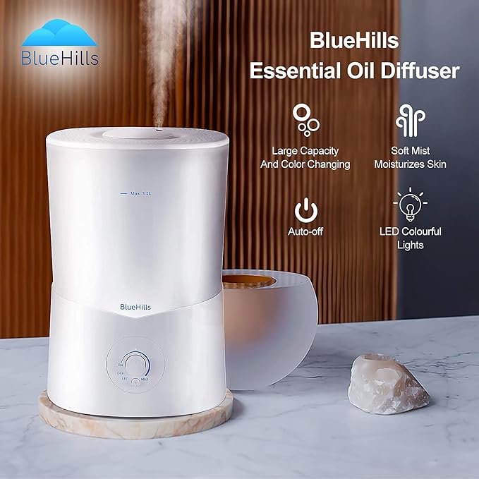 BlueHills Premium 3000 ML XL Essential Oil Diffuser Aroma Humidifier 3 Liter Big Capacity Huge Size Plant Baby Living Room Décor Lights Home High Mist Long Run Time Aromatherapy Diffuser White 3L-K1