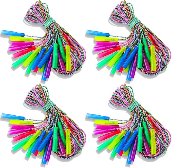 Honoson 80 Pcs Rainbow Jump Rope Bulk Gift for Kids 7.8ft Nylon Stripe Ropes with Handle Adjustable Colorful Party Favor Christmas Item Gift Outdoor Exercise Fitness (Multicolor)