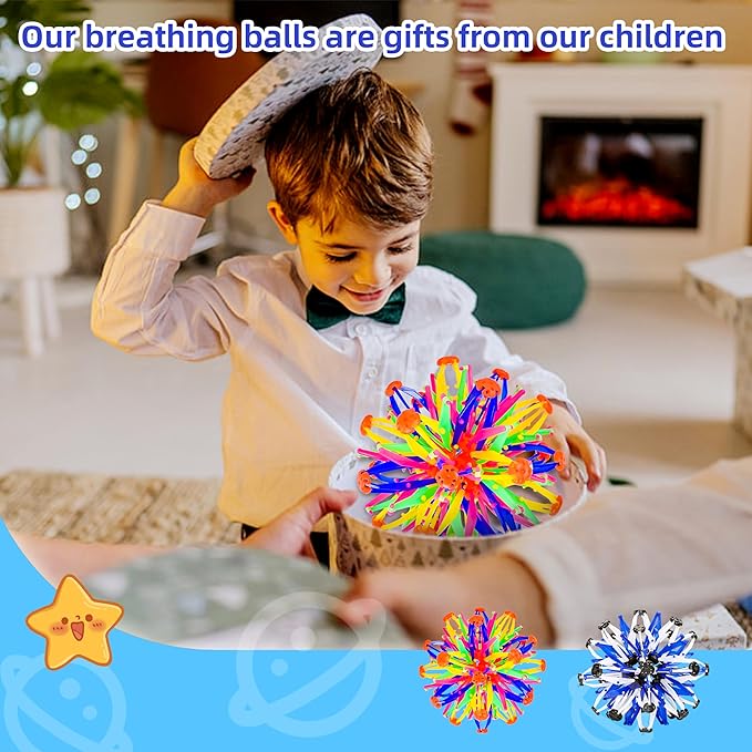 2Pcs Colorful Sphere Expandable Breathing Balls Fidget Toy-Stress Reliever ,Collapsible Expanding Magic Ball Toys from 6" to 12"for Kids & Adults Mindfulness Meditation Practices,Yoga -ADHD