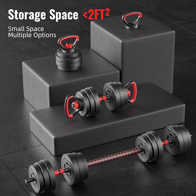 Multi-Functional Portable Changeable Dumbbell and Barbell Kettlebell Set with Adjustable Weights, 40LBS or 60LBS Sets, 2-in-1 or 4-in1, Multiple Styles