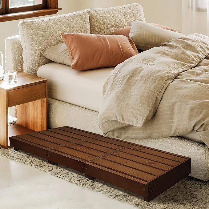 Outdoor Steps 3.5'' Height, Wooden Step Platform 35” Length, Step Stool with Non Slip Pads, Wooden Platform, Step for Outside, Wooden Platform for Bathroom, Kitchen, Bed(Walnut)