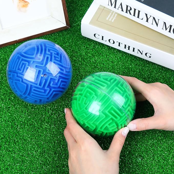 Sumind 4 Pcs 3D Puzzle Maze Ball Magic Brain Teasers Games Memory Sequential Gravity Maze Cube Ball Sphere Educational Puzzle Toys for Adult Hard Challenges(Blue, Green)