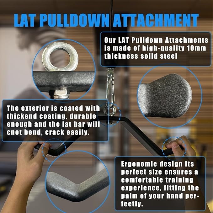 KORIKAHM Cable Machine Attachment Curl LAT Pull Down Bar, LAT Pulldown Tricep Bar Strength Training Workout, Back Cable Attachments Grip for Home Gym