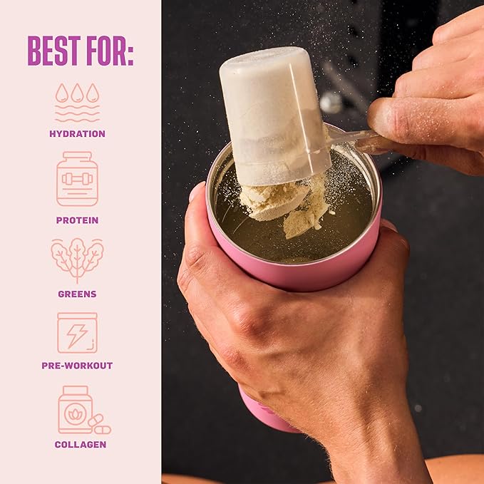 BlenderBottle 2-in-1 Insulated Stainless Steel Shaker Tumbler, Swig Leakproof Lid, Straw, BlenderBall, BPA Free, For Protein Shakes, Smoothies, And Pre Workout, 24 oz, Pink (Rose Petal)