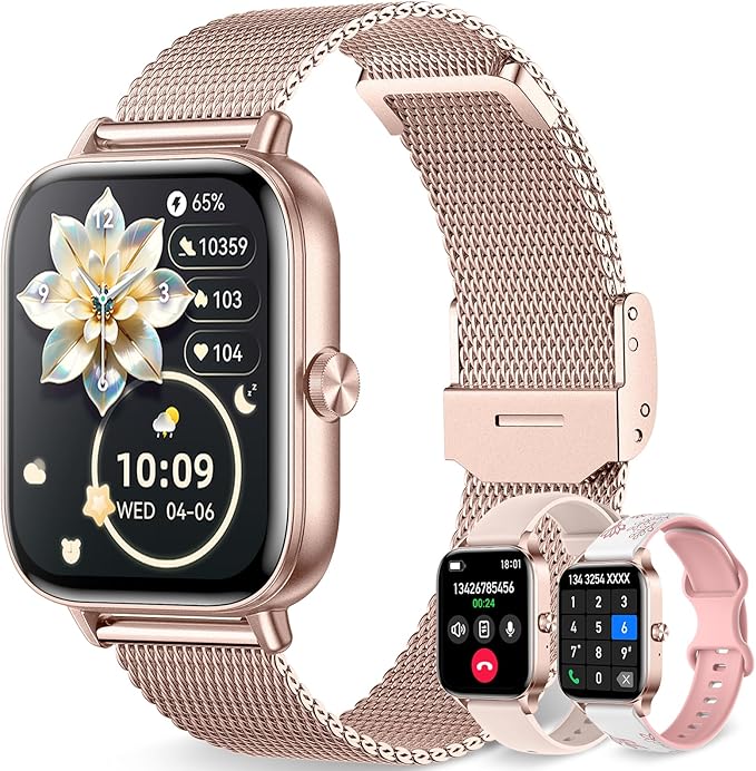 Smart Watch for Women, 1.85"HD Fitness Tracker (Answer/Make Call/Messages), 130+ Sport Modes with 24/7 Heart Rate/Sleep Monitor/Pedometer, IP68 Waterproof, Smartwatche for Android&iOS (Rose Gold)