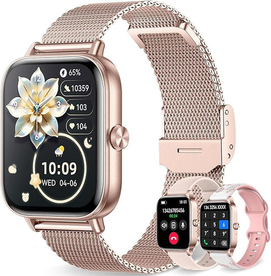 Smart Watch for Women, 1.85"HD Fitness Tracker (Answer/Make Call/Messages), 130+ Sport Modes with 24/7 Heart Rate/Sleep Monitor/Pedometer, IP68 Waterproof, Smartwatche for Android&iOS (Rose Gold)