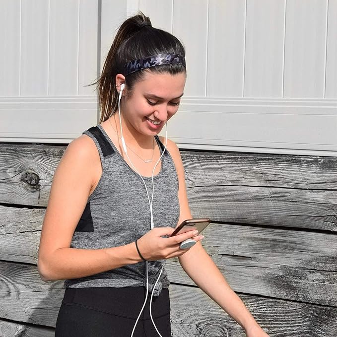 Sweaty Bands Womens Girls Headband - Non-Slip Velvet-Lined Workout Hairband - Booty Camp Camo Black Gray 1-Inch