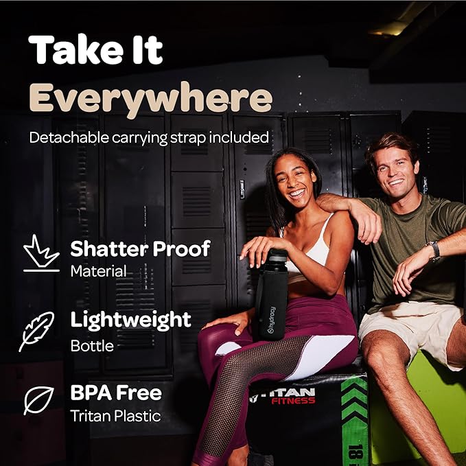 Hydracy Water Bottle with Time Marker -Large BPA Free Water Bottle & No Sweat Sleeve -Leak Proof Gym Bottle with Fruit Infuser Strainer & Times to Drink -Ideal for Fitness Sports & Outdoors