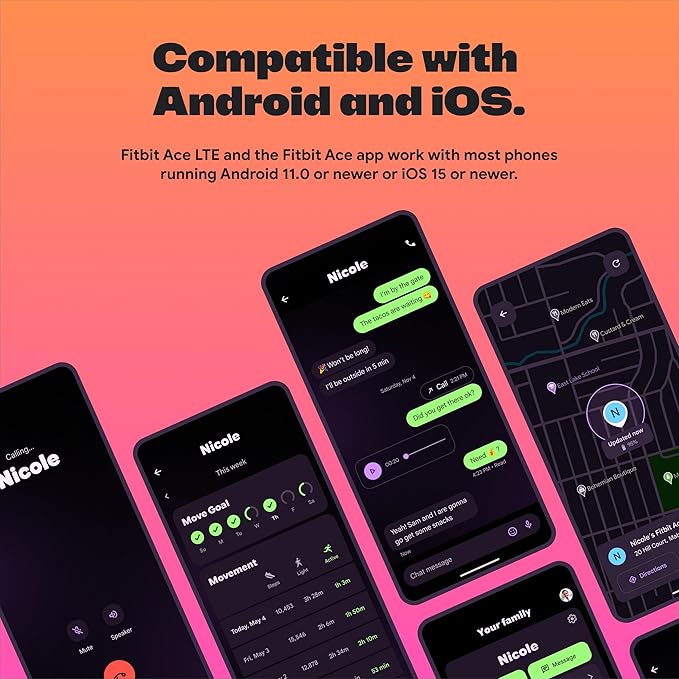 Fitbit Google Ace LTE - Kids Smartwatch with Call, Message, GPS, and Activity-Based Games, Ace Pass Data Plan Required - Spicy - Moovin