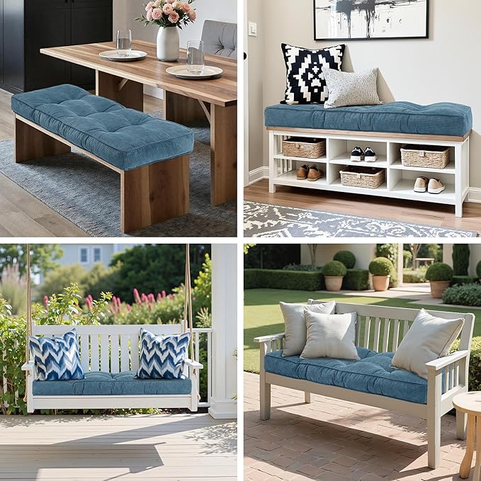 Detiblue Bench Cushion for Indoor Furniture，42x16x4Inch Tufted Bench Seat Cushion with Non-Slip, Comfortable and Durable for Shoe/Entryway/Storage with Cushion（Elita Light Blue）