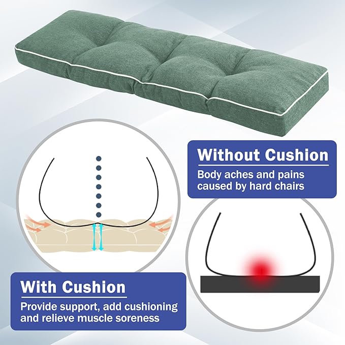 Bench Cushions for Outdoor Furniture, 42 x 16 Inch Outdoor Bench Cushion, Patio Bench Cushion with Durable Ties, Long Patio Seat Cushions for Garden, Indoor, Kitchen&Dining, Green