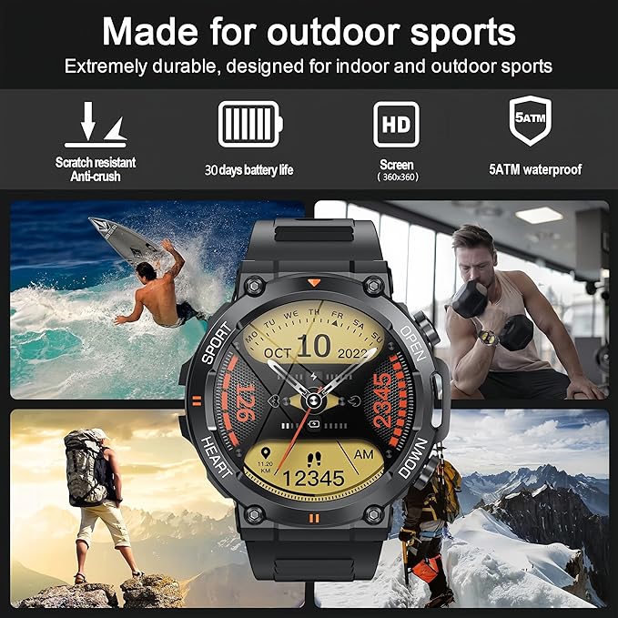 1.39" IPS Screen Smart Watches for Men Rugged Tactical Fitness Tracker with Call (Answer/Dial) Heart Rate SpO2 Sleep Monitor 120+ Sport Modes Waterproof Sport Smartwatch for Android iOS