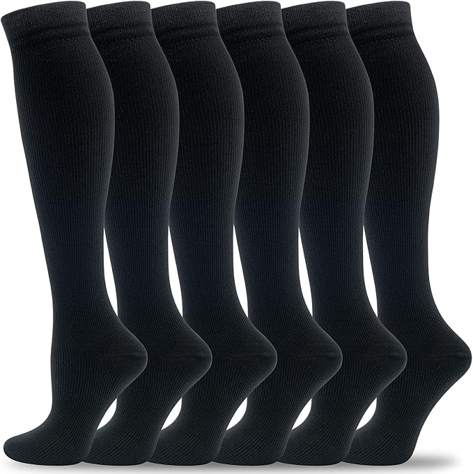 fenglaoda Compression Socks Women Men 6 Pairs, Knee High Best Support Circulation Socks for Running, Travel, Flight, Nurse