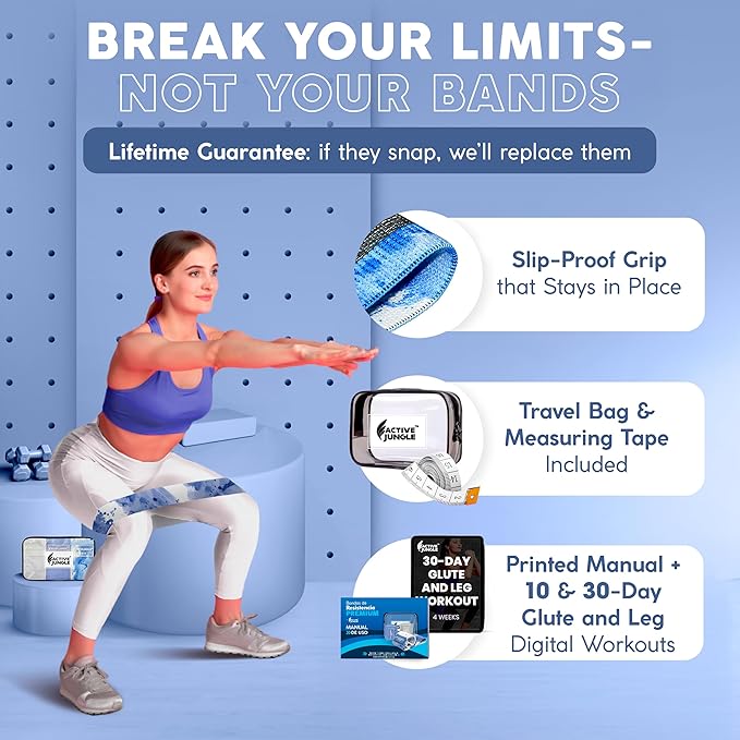 Premium Fabric Resistance Bands for Glutes & Legs – Set of 3 | Non-Slip, Elastic, Durable, Includes Travel Bag, Workout Guide & Digital Challenges