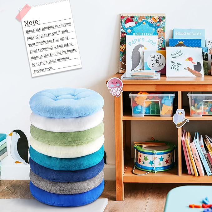 Fumete 8 Pcs 16 Inch Round Floor Cushions for Kids and Toddlers, Flexible Seating Classroom Furniture Floor Pillow for Home, Daycare, Preschool, Yoga and Meditation (Stylish)