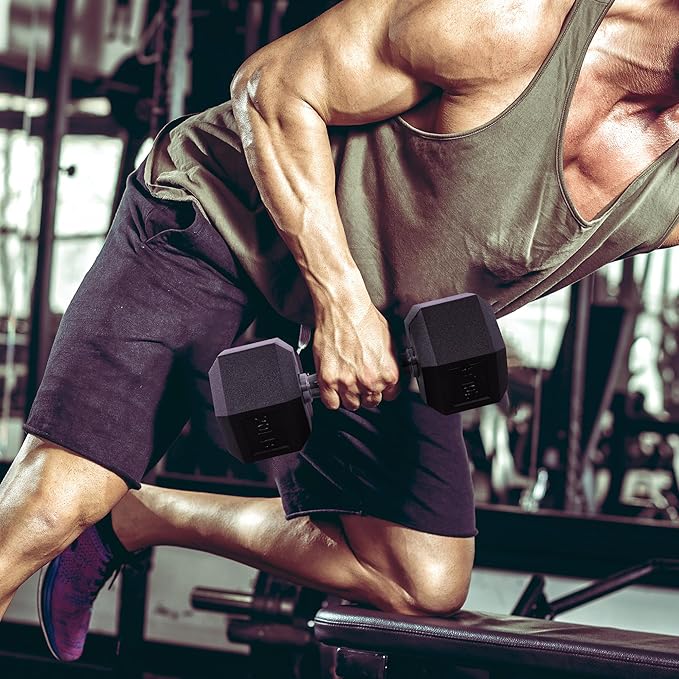 Hex Rubber Coated Dumbbells Hand Weights Pairs for Exercises and Fitness and Home Gym, Pairs