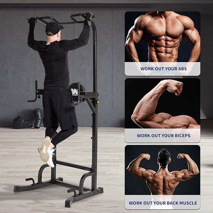 BARWING Pull Up Bar Station, Power Tower, Dip Station with 3D Backrest, Multi-Function Strength Training Stand Rack, Adjustable Height Dip Bar for Home Gym Workout Stand Fitness Exercise Equipment