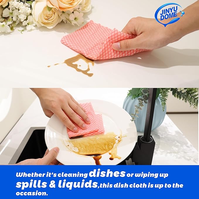 Disposable Kitchen Cleaning Cloths Dish Towels Dish Cloth Reusable Cloths for Kitchen, Bathroom, Household Cleaning (Red 100 Pack)