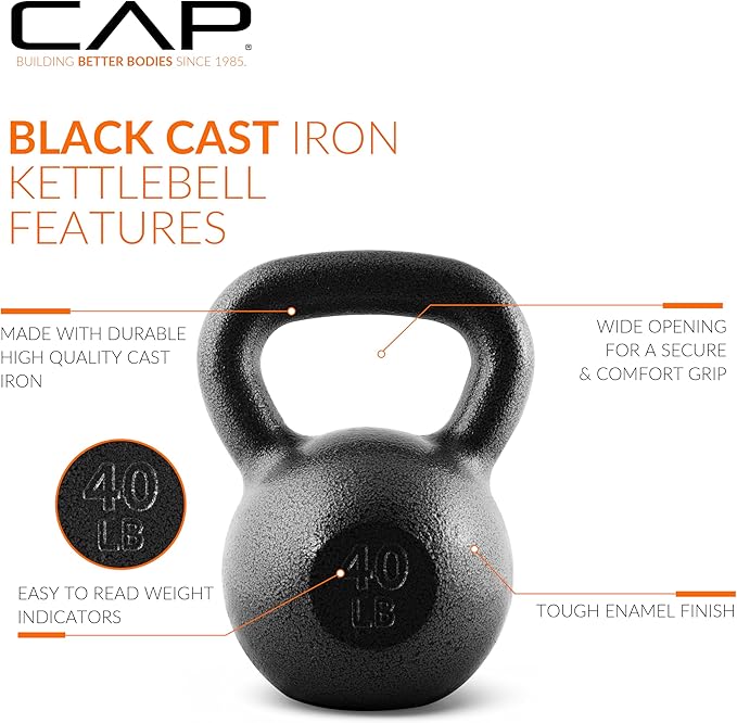 CAP Barbell Black Cast Iron Kettlebell Single or Set | 10-80 Lbs