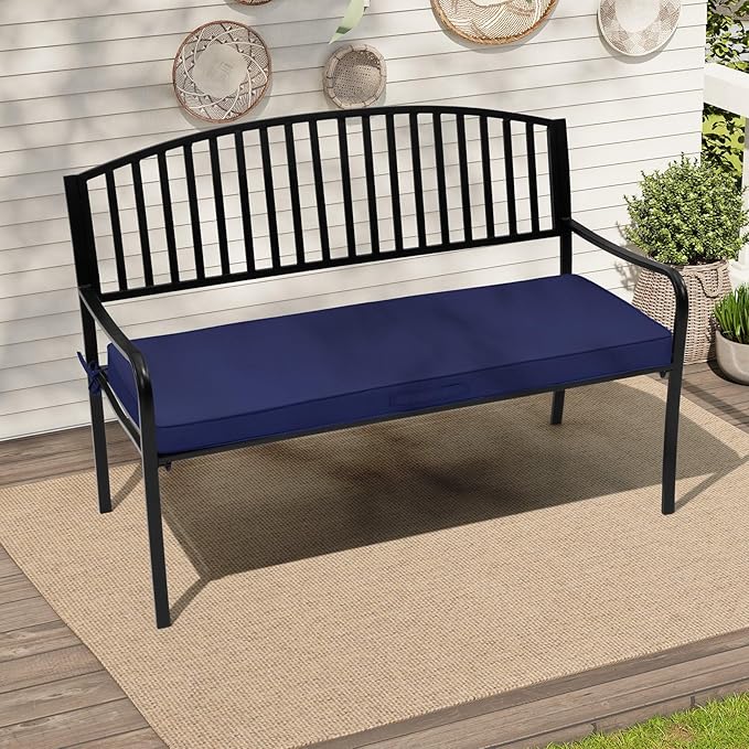 Crestlive Outdoor Bench Cushion 59 x 18 Inch, Waterproof Patio Furniture Cushions, Fade-Resistant Porch Swing Replacement Pad, Adjustable Straps and Handle, Navy