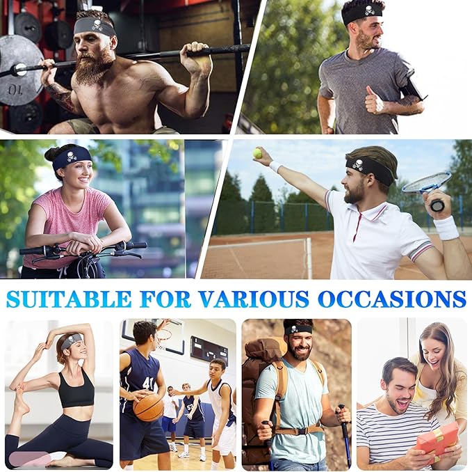 3pcs Sweat Bands Headbands Men Sport Headbands for Men Sweatbands Workout Headbands Women Cooling Skull Running Head Sweat Bands