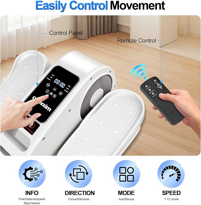 Under Desk Elliptical Machine-Elliptical Exercise Machine,Portable Silent Elliptical Machine for Seniors with Remote Control,12 Speeds & Mute Function,Manual & Auto Mode
