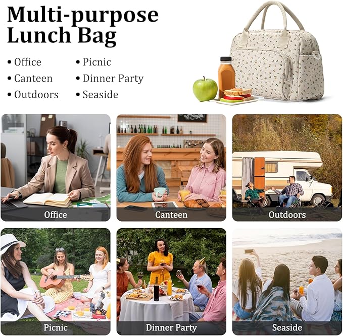 Insulated Lunch Bag for Women Men Large Reusable Lunch Box Adult Leakproof Portable Cooler Tote Bags for Work Picnic