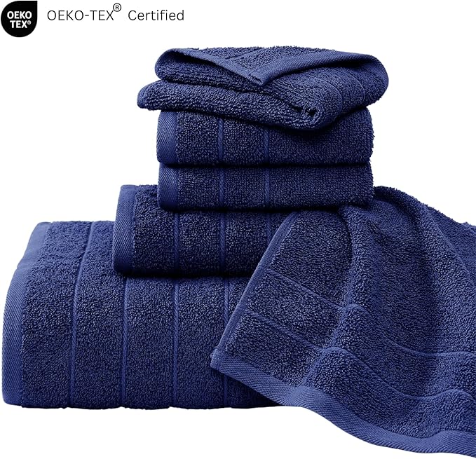 Casa Platino 100% Cotton Luxury Bath Towel Set - 12 Pieces - Ring Spun, Super Soft & Highly Absorbent - 4 Bath, 4 Washcloths, 4 Hand Towels for Bathroom - Holds Well After Multiple Washes - Navy Blue