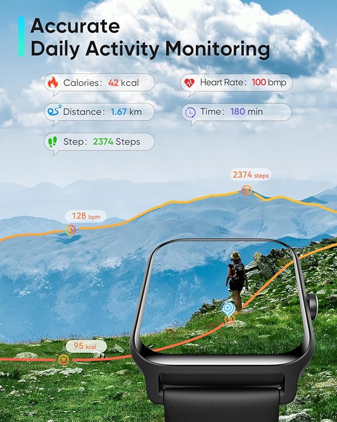 Fitpolo Smart Watches for Men Android & iPhone, Alexa Built-in [1.8" HD Screen] IP68 Waterproof Fitness Watch with Bluetooth Call (Answer/Make), Heart Rate/Sleep/SpO2 Monitor, 105+ Sports Tracker