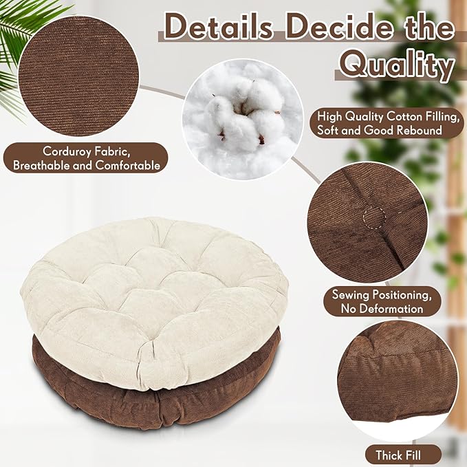 Jerify Floor Pillow Cushions 22 x 22 Inch Round Square Large Meditation Floor Pillow for Classroom Adult Meditation Picnic Party Cushion for Seating Gift Christmas(Round,Brown,4 Pcs)