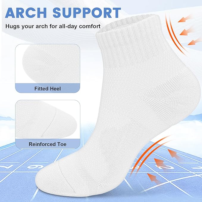 DHSO 7 Pairs Cushioned Ankle Compression Socks for Women Plantar Fasciitis Running Wicking Socks with Arch Support