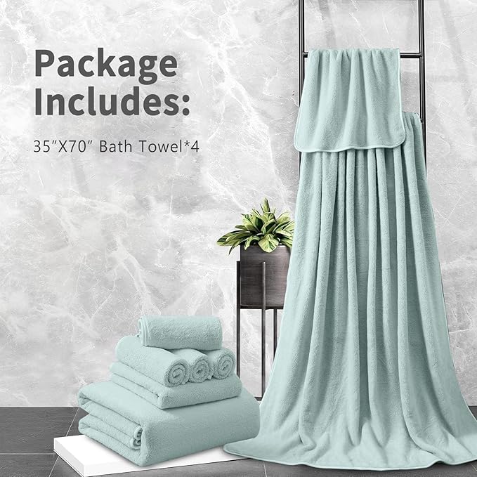 Extra Large Bath Sheet 4 Piece (35"x70")-Ultra Soft Oversized Bath Towel,Bath Sheet Towel Set for Bathroom Hotel,Ultra Highly Absorbent Quick Dry Shower Towel Set for Adults,Bathroom Towel-Aqua