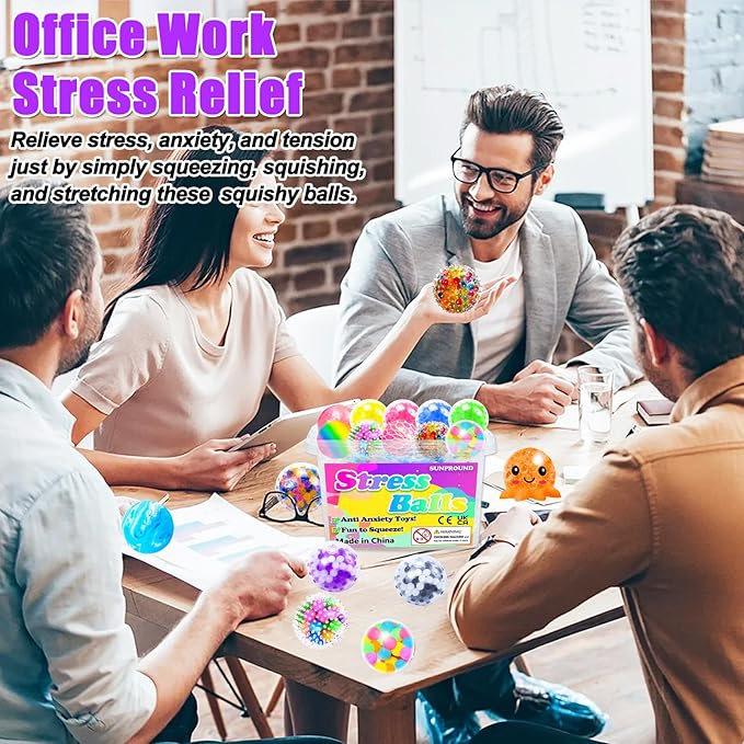 30Pcs XL Stress Balls, Large Squishy Balls for Adults, Squeeze Balls, Octopus Fidget Balls for Stress Relief, ADHD, Classroom Prizes, Easter, Halloween, Christmas Party Favors, Goodie Bag Stuffers