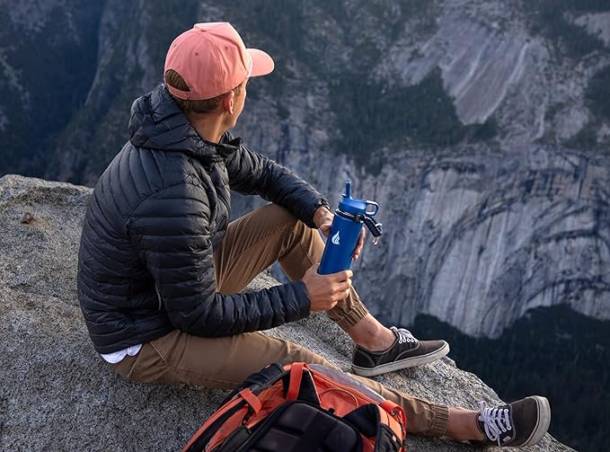 HYDRO CELL Stainless Steel Insulated Water Bottle with Straw - For Cold & Hot Drinks - Metal Vacuum Flask with Screw Cap and Modern Leakproof Sport Thermos for Adults (Navy 24oz)