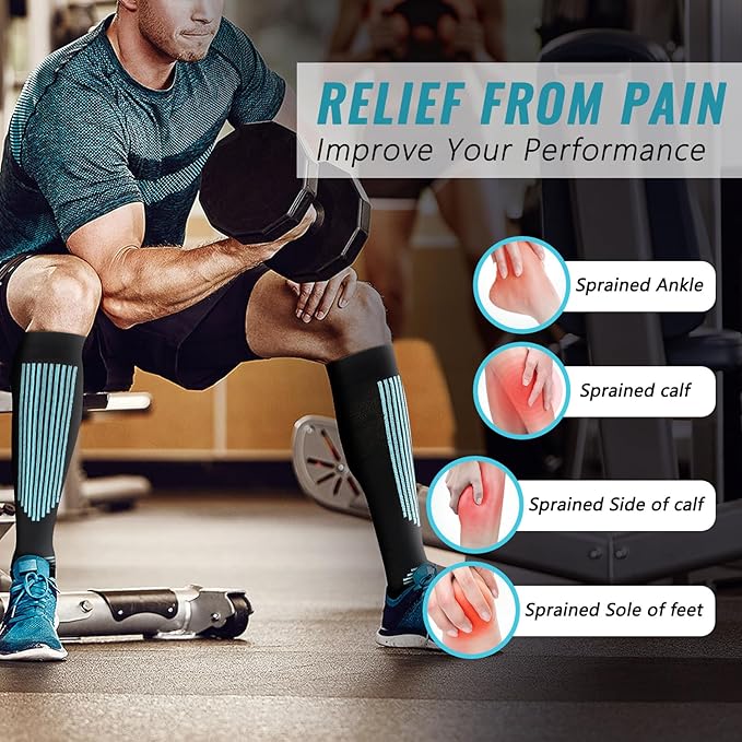 fenglaoda Compression Socks Women Men 4 Pairs, Knee High Support Socks for Running, Sports, Travel, Flight, Nurse