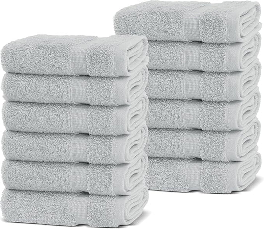 Chakir Turkish Linens | Hotel & Spa Quality 100% Cotton Premium Turkish Towels | Soft & Absorbent (12-Piece Washcloths, Silver Gray)