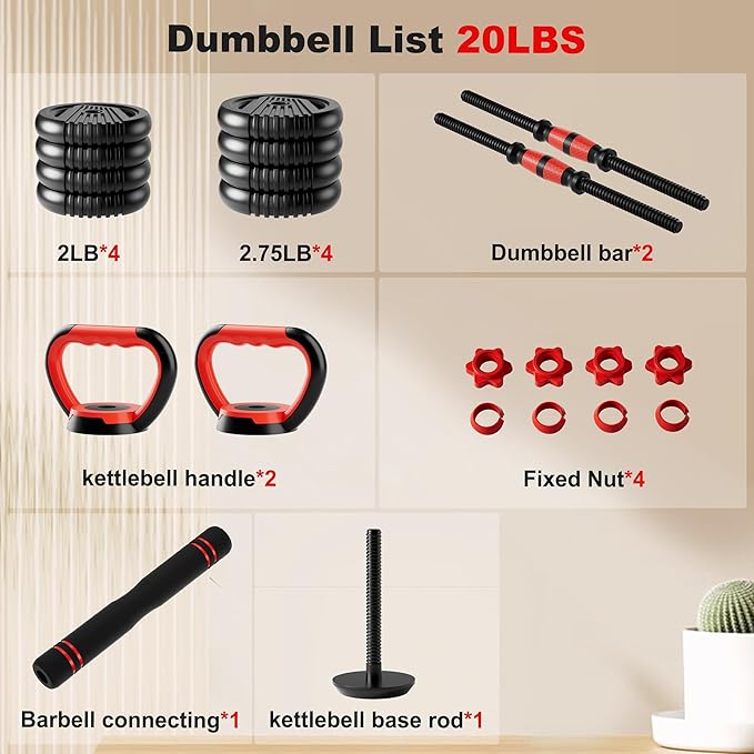 Adjustable Dumbbell Set, 10/20/30/45/70/90lbs Free Weight Set with Connector, 4 in1 Dumbbells Set Used as Barbell, Kettlebells, Push up Stand, Fitness Exercises for Home Gym Suitable Men/Women