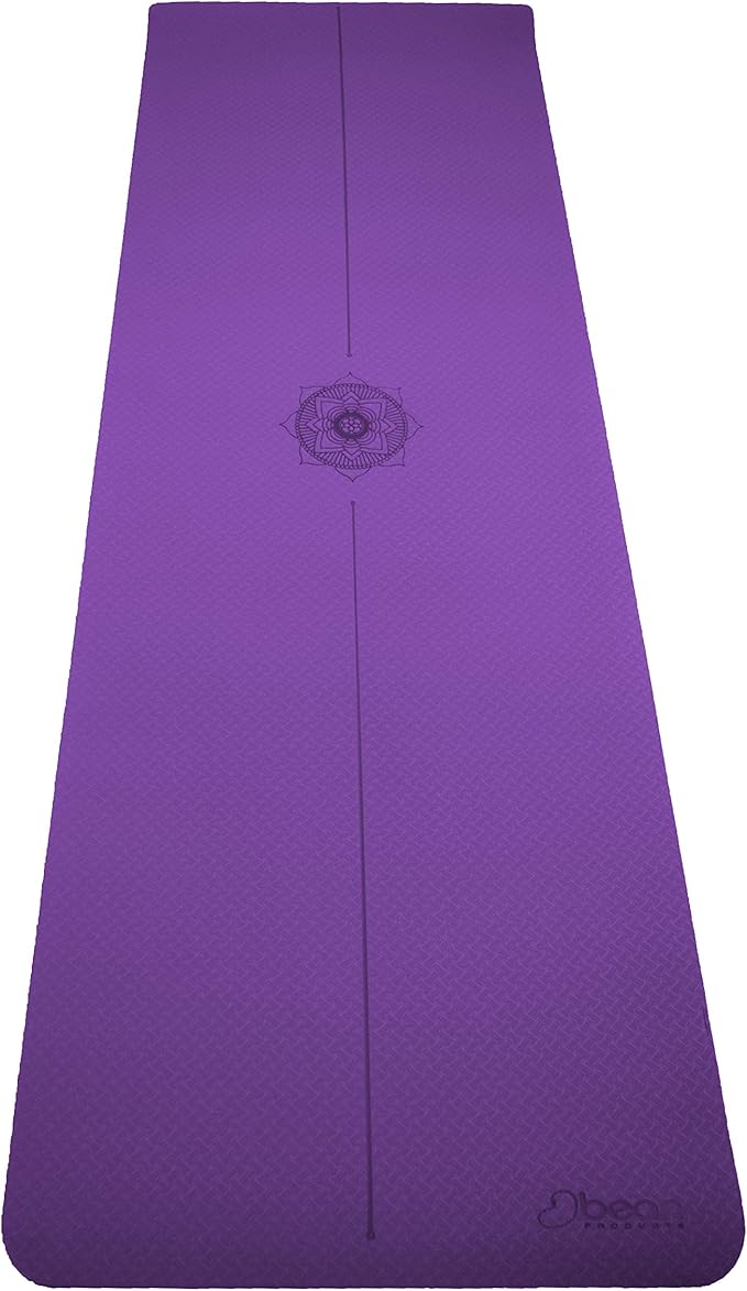 Bean Products SuperLite TPE Yoga Mat | Centering Mandala Design | Extra-long | Non-skid, Slip Resistant | Earth-friendly exercise gym mat | (6mm thick x 24” wide x 72” long)