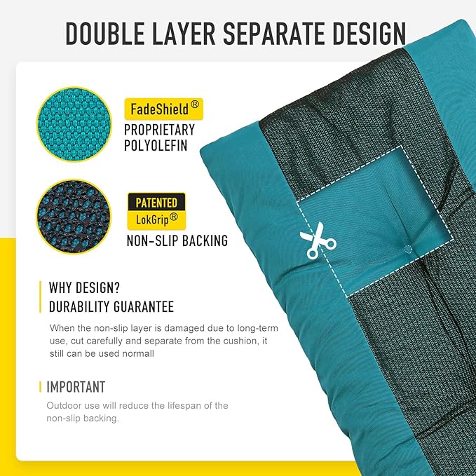 SUNROX LokGrip Non Slip Tufted Memory Foam Bench Cushion, FadeShield Water Resistant Durable Thicken Outdoor/Indoor Bench Seat Pads 48x16x4 inch, Turquoise
