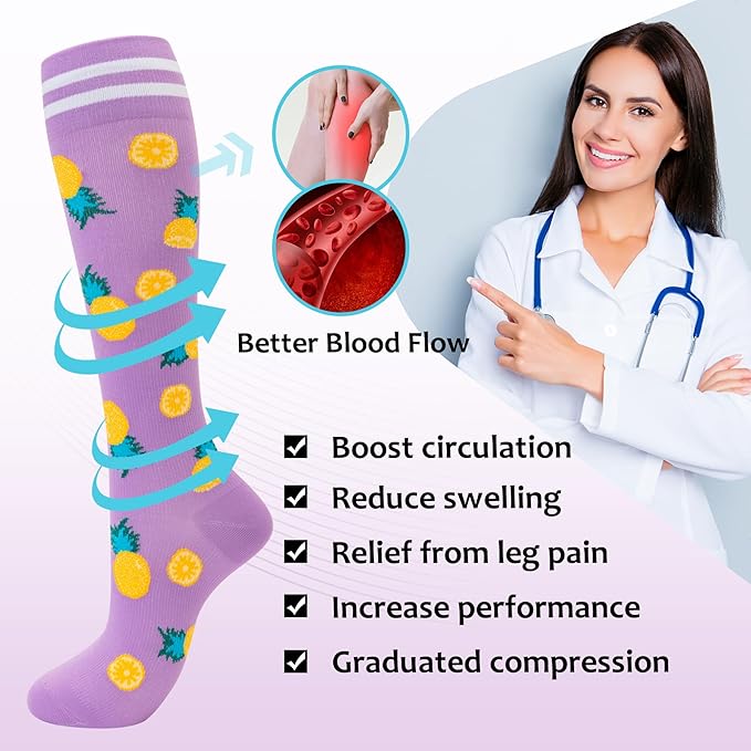 fenglaoda Compression Socks Women Men 4 Pairs, Knee High Support Socks for Running, Sports, Travel, Flight, Nurse