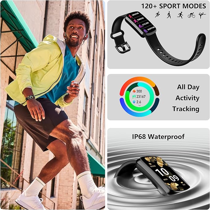 Health Fitness Tracker, Smart Watch with 24/7 Heart Rate and Blood Pressure Monitor, Activity Tracker with Blood Oxygen, 120 Sport Mode Waterproof Sleep Tracker for Women Men (Black)