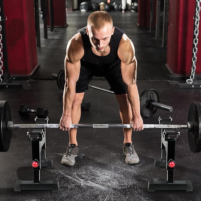 Deadlift Jack Barbell Stand, Barbell Rack, Barbell Buffer Frame, Carbon Steel Barbell Jack, Easily Load and Unload 800lb Barbell Plates for Deadlift Exercise & Weight Training (Black)