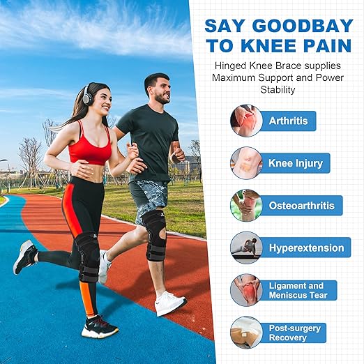 Hinged Knee Brace, Upgraded Knee Brace for Men Women 16inch Tall Knee Braces for Knee Pain with Removable Dual Metal Hinges Strong Stability Knee Support for Meniscus Tear, ACL, Arthritis Pain Relief