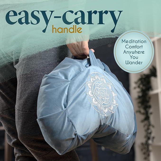 Florensi Meditation Cushion - Comfortable Floor Pillow - Traditional Tibetan Meditation Pillow with Beautiful Velvet Cover - Large Floor Cushion Seating for Adults - Premium Yoga Buckwheat Bolster