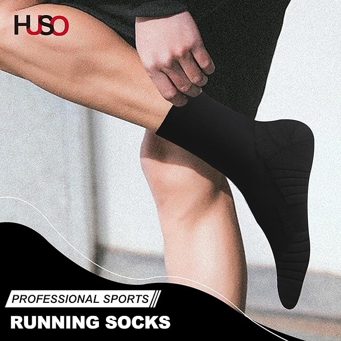 HUSO Compression Ankle Running Socks: Athletic Socks for Men Women with Cushion,Work Hiking Basketball Sport Socks 3 Pairs